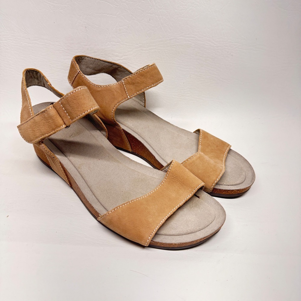 White Mountain Tan Suede Wedge Sandals with Ankle Strap
